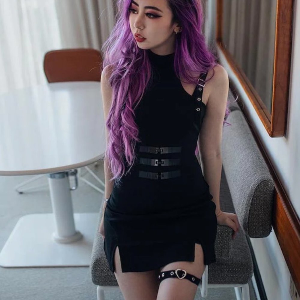 Black MiniDress with Waist Buckle and Legstrap